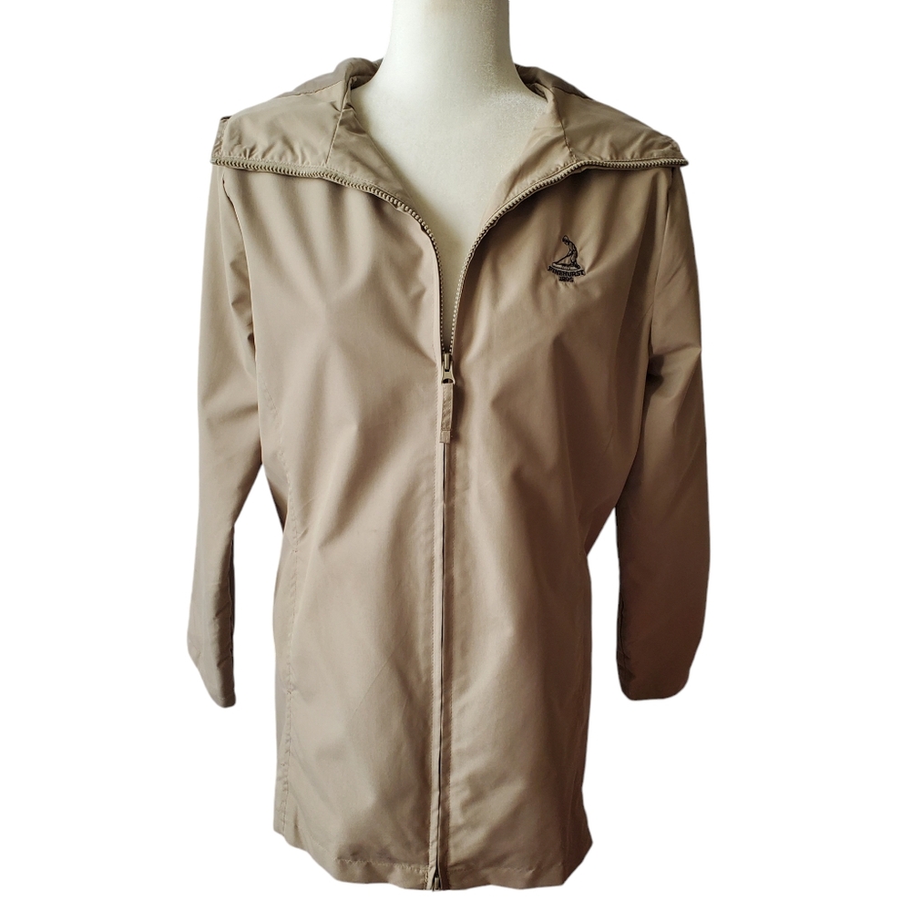 Putter Boy Windbreaker Men Small Rain Jacket Womens Med Hood Full Zip Tan Golf M